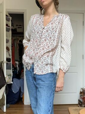 Lucky Brand Cream & Dusty Rose Printed Button-Front Blouse